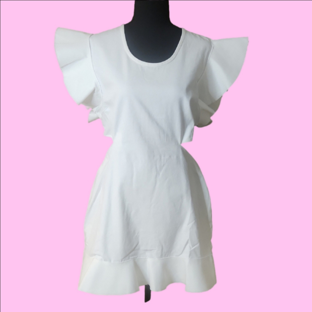 NWT Shug! White Ruffle Sleeve Dress, size Large - Picture 1 of 11
